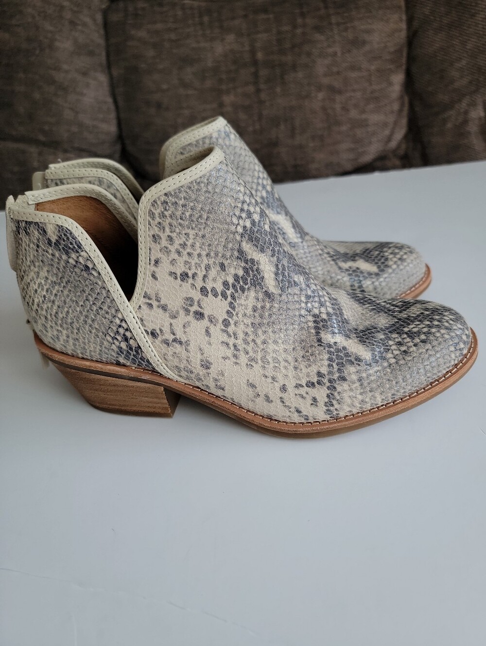 Women's Sofft Snake-Print Cutout Ankle Booties in Cream and Gray